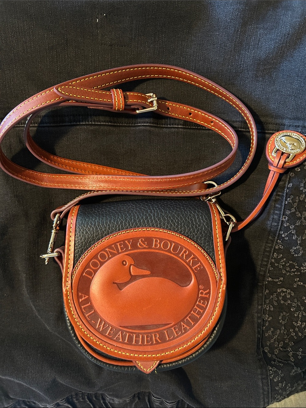 Dooney & Bourke Black and Brown All-Weather Leather Saddle Crossbody - NWOT - Picture 9 of 11